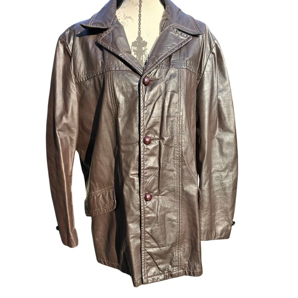 1970s Brown Leather Vintage Jacket Size 44 Large Anderson Little Fur Lined